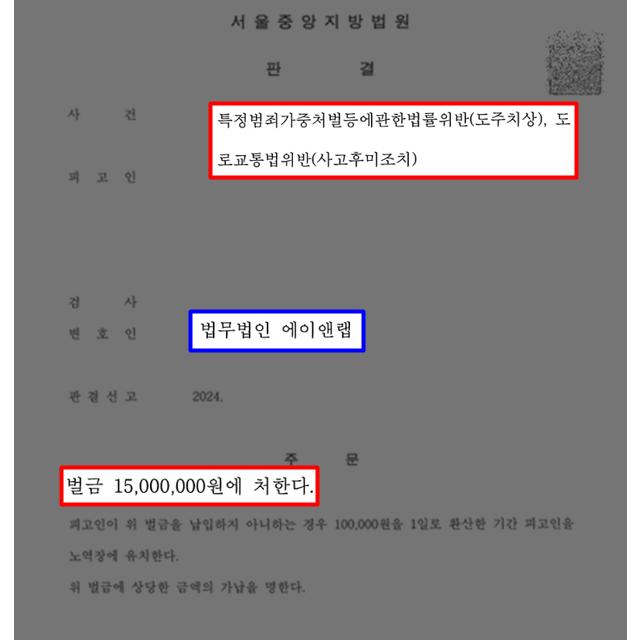 도주치상 및 사고후미조치 혐의받은 의뢰인 변호하여 벌금형 이끌어내